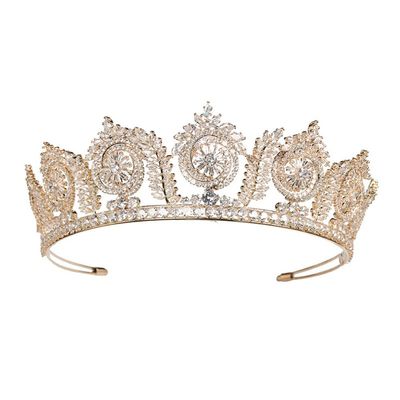 QXMYOO Sparkle CZ Diamonds Queen Crowns Wedding Tiaras for Bride Cubic Zirconia Pageant Hair Headpieces Bridal Accessories Party Prom Hair Jewelry (Rose Gold)