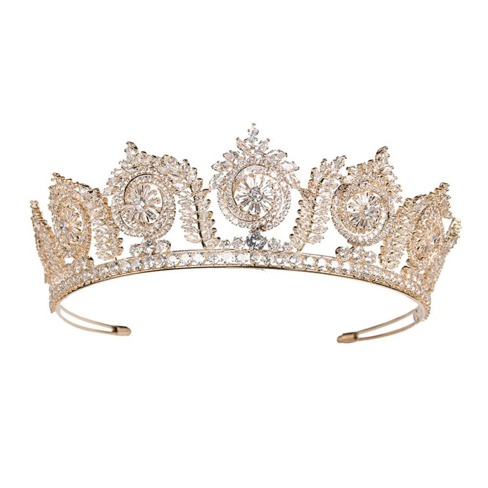 QXMYOO Sparkle CZ Diamonds Queen Crowns Wedding Tiaras for Bride Cubic Zirconia Pageant Hair Headpieces Bridal Accessories Party Prom Hair Jewelry (Rose Gold)