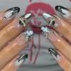 FRUJCDKI Glossy Stilletto Press on Nails Long Almond Fake Nails with Nail Glue Gradient Moon 3D rhinestone False Nails 24Pcs Full Cover Acrylic Nails for Women view 1