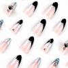 FRUJCDKI Glossy Stilletto Press on Nails Long Almond Fake Nails with Nail Glue Gradient Moon 3D rhinestone False Nails 24Pcs Full Cover Acrylic Nails for Women view 2