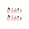 FRUJCDKI Glossy Stilletto Press on Nails Long Almond Fake Nails with Nail Glue Gradient Moon 3D rhinestone False Nails 24Pcs Full Cover Acrylic Nails for Women view 4