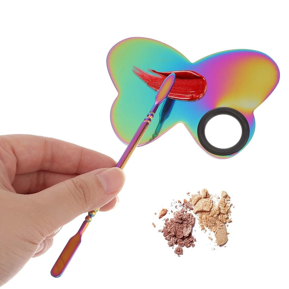 Beaupretty 1set Stainless Steel Butterfly Makeup Mixing Palette Spatula Tool for Nail Art Cosmetics and Pigment Blending Easy to Clean and for Home and Salon Use