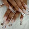 FRUJCDKI Long Fake Black Nails Coffin Nails Pressed Fire Flower Rhinestone Fake Acrylic Nails Tips For Women And Girls 24PCS view 1