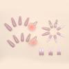 FRUJCDKI 24pcs French Pink Ballerina Dollar Flash Diamond Marshmallow Balls Crystal Long Glossy Coffin Flash Fake Nails Press on Nail False Tips Manicure for Women and Girls view 3