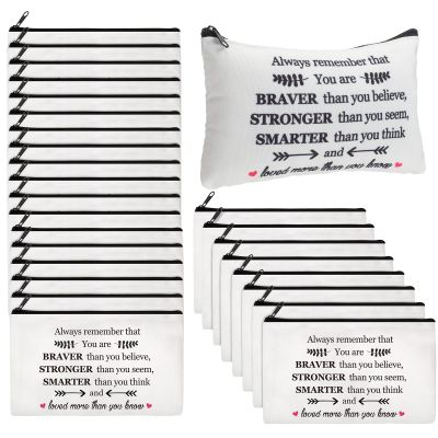 Amylove 26 Pcs Christmas Inspirational Gifts Cosmetic Bag Makeup Bags Bulk with Inspirational Quotes Makeup Pouches for Women Empowerment Gifts with Zipper Birthday Friendship(You Are Braver)