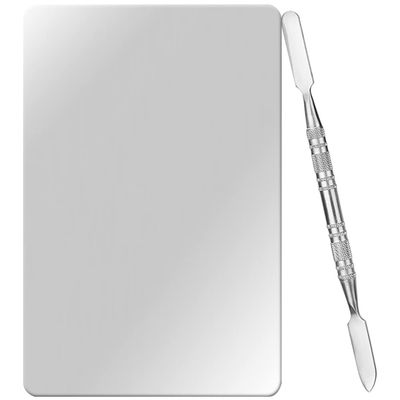 Beaupretty 1set Stainless Steel Foundation Mixing Tray Spatula Mixing Plate for Makeup and Nail Pigments for Blending and Application