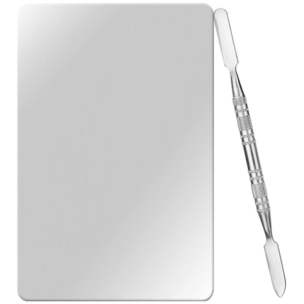 Beaupretty 1set Stainless Steel Foundation Mixing Tray Spatula Mixing Plate for Makeup and Nail Pigments for Blending and Application
