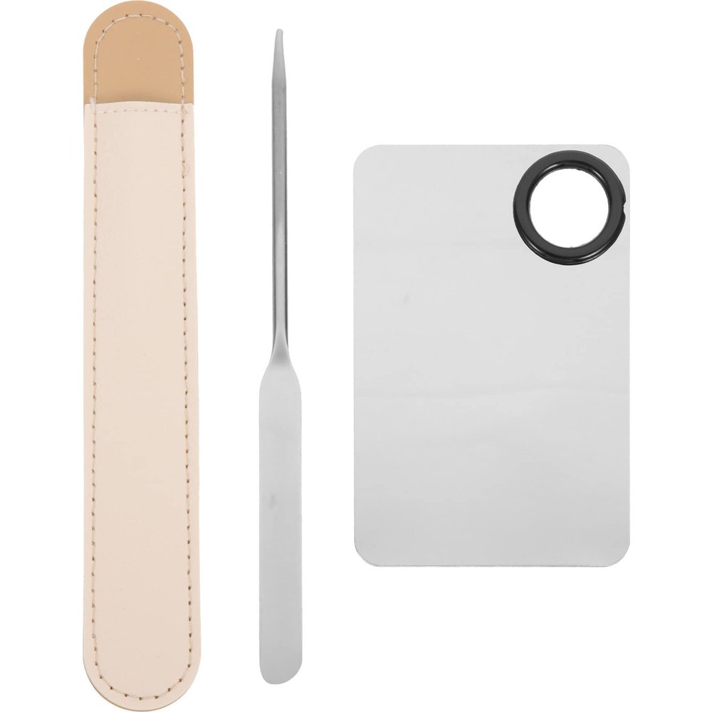 Beaupretty 1set Stainless Steel Makeup Mixing Palette with Spatula for Foundation Nail Art Cosmetic Mixing Tray for and Projects
