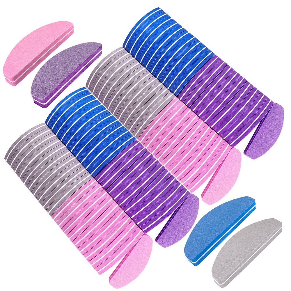 80 Pcs Nail Buffers, Buffer Block Nail Files Bulk for Acrylic Nails and Natural Nails Double Sided 100/180 Grit Portable Washable Sanding Buffing Buffers Arc Shape (80Pcs Multicolor)