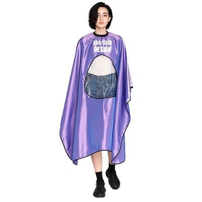 TopTie Custom Print Satin Salon Client Cape Hair Cutting Apron low water permeability Hairdressing Gown with Window-Purple
