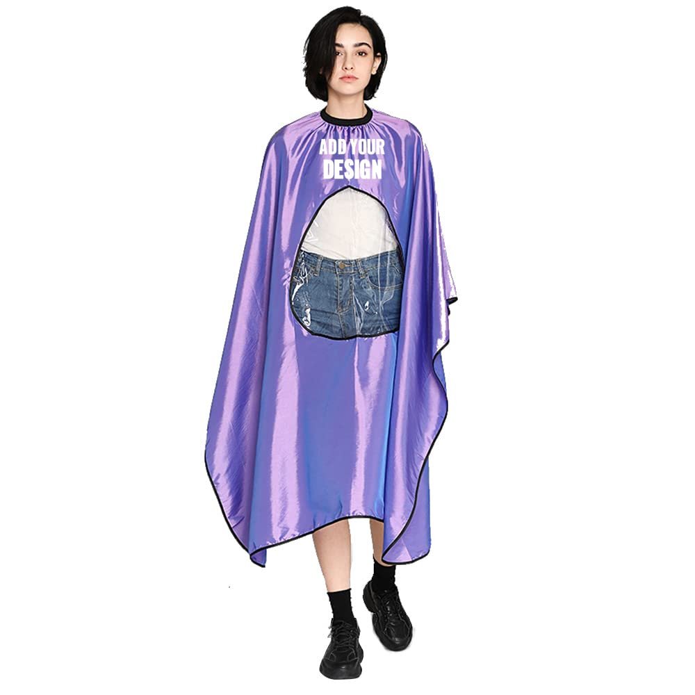 TopTie Custom Print Satin Salon Client Cape Hair Cutting Apron low water permeability Hairdressing Gown with Window-Purple