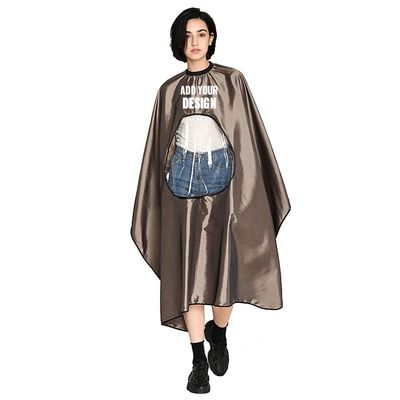 TopTie Custom Print Satin Salon Client Cape Hair Cutting Apron low water permeability Hairdressing Gown with Window-Coffee