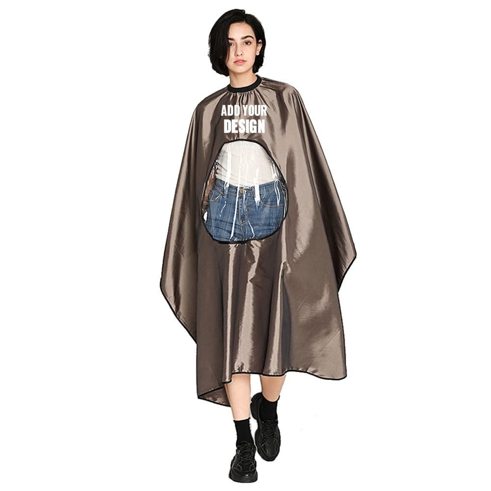 TopTie Custom Print Satin Salon Client Cape Hair Cutting Apron low water permeability Hairdressing Gown with Window-Coffee