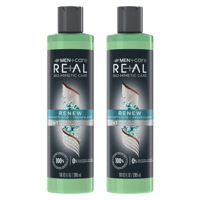 DOVE MEN + CARE Real Bio-Mimetic Care Hair Care Renew 2 Count For Dull, Dry Hair Sulfate-Free Shampoo + Conditioner with Coco Fatty Acid + Vegan 10 Oz