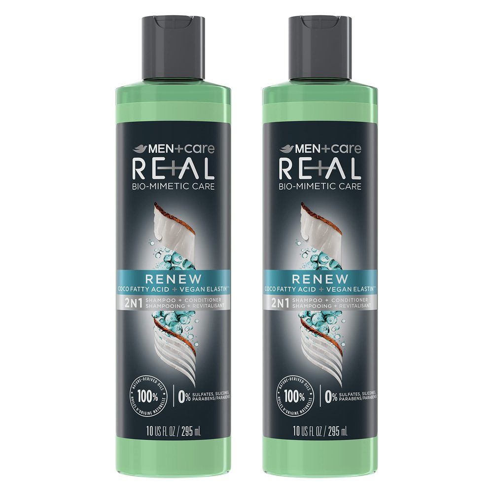 DOVE MEN + CARE Real Bio-Mimetic Care Hair Care Renew 2 Count For Dull, Dry Hair Sulfate-Free Shampoo + Conditioner with Coco Fatty Acid + Vegan 10 Oz