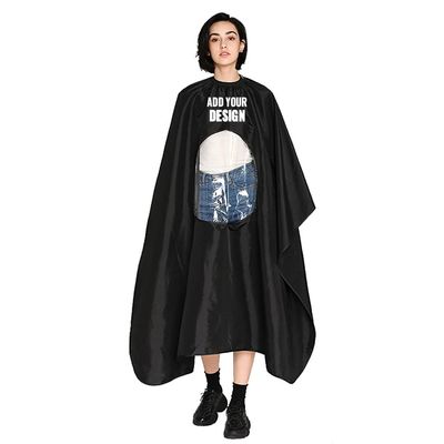 TopTie Custom Print Satin Salon Client Cape Hair Cutting Apron low water permeability Hairdressing Gown with Window-Black
