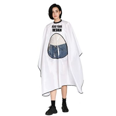 TopTie Custom Print Satin Salon Client Cape Hair Cutting Apron low water permeability Hairdressing Gown with Window-White