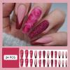 24 PCS Press on Nails Rose Fake Nails Long Fake Nails Shiny Rose Fake Nails Red Edge Fake Nails Gifts for Women and Girls Wearable Fake Nails Acrylic Full Coverage Fake Nails view 2