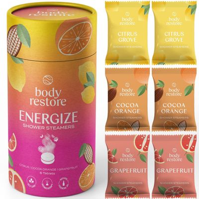 Body Restore Shower Steamers Aromatherapy 6 Pack - Christmas Stocking Stuffers for Men, Birthday Gifts for Women, White Elephant, Relaxation, Self Care - Citrus