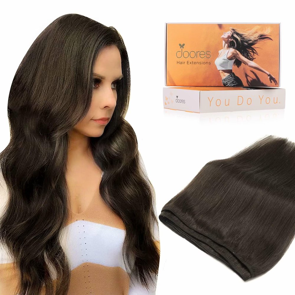 DOORES Sew in Hair Extensions, 18 Inch 100g Light Dark Brown, Human Hair Extensions Sew in Straight Hand Tied Weft for Women