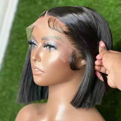 Jnymell Short Bob Human Hair Lace Front Wigs HD Transparent 13X4 Lace Frontal Brazilian Wigs Pre Plucked Bleached Knots 150% Density Bob Straight Lace Front Human Hair Wigs Pre Plucked 14Inch
