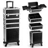 Yueieoun Rolling Makeup Train Case, 4-in-1 Cosmetology Case on Wheels, Nail Tech Cart for Travel, Professional Cosmetic Vanity Case, Suitcase for MUA/Manicure/Tattoo/Style, Lockable Storage Box, Black view 1