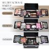 Yueieoun Rolling Makeup Train Case, 4-in-1 Cosmetology Case on Wheels, Nail Tech Cart for Travel, Professional Cosmetic Vanity Case, Suitcase for MUA/Manicure/Tattoo/Style, Lockable Storage Box, Black view 2