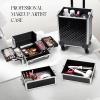 Yueieoun Rolling Makeup Train Case, 4-in-1 Cosmetology Case on Wheels, Nail Tech Cart for Travel, Professional Cosmetic Vanity Case, Suitcase for MUA/Manicure/Tattoo/Style, Lockable Storage Box, Black view 4