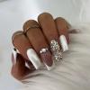 FRUJCDKI Wedding Nail Pearl White French Press on Nails Medium Short Square,rhinestone Fake Nails,Reusable Finger Nails Press on,Ready-to-Wear Jelly Nails Kit,24 Soft Natural Nails Set view 1