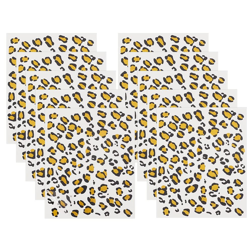 OLYCRAFT 10 Sheets Temporary Cheetah Leopard Print Tattoo Stickers 5x6 Inch Face Stickers Removable for Women Art Party Decor Halloween Costume Black & Gold