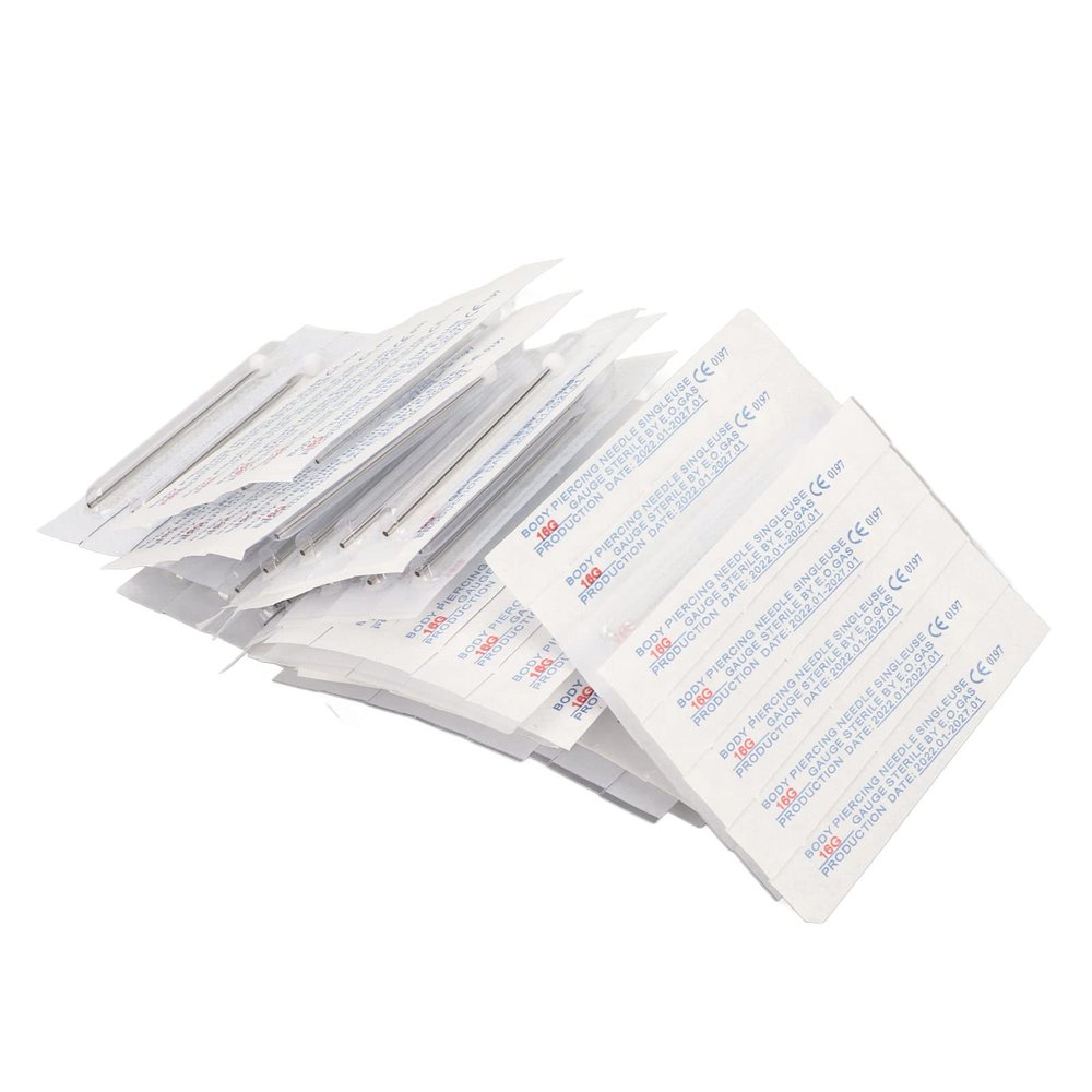 Piercing Needles,100Pcs Body Piercing Needles, 16G Use Once and Throw Away Stainless Steel Sterile Body Piercing Needle for Nose Lip Septum Ear Navel Eyebrow Piercing, safety steel