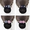 2 Pcs Hair bun Cover Net Elegant Pearl Flower Net Barrette Elastic Ballet Hair Clip Bun Cover for Women Dance Office Grey Blue view 2