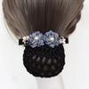 2 Pcs Hair bun Cover Net Elegant Pearl Flower Net Barrette Elastic Ballet Hair Clip Bun Cover for Women Dance Office Grey Blue view 3
