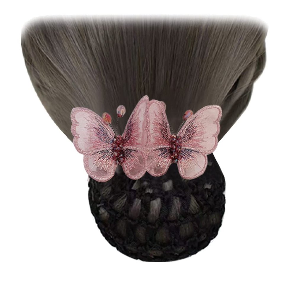 2 Pcs Women Net Barrette Embroided Butterfly Mesh Clip Headdress Classic Hair Bun Cover Net Hair Net for Hair Clip Decor Pink Purple
