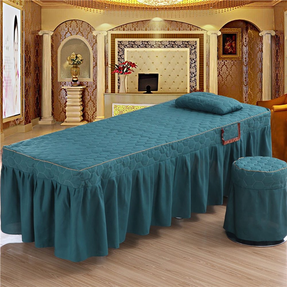 MIPOPS Massage Table Sheet Set 3-Piece 100% Orgnic Cotton, SPA Bedspread Full Cover with Pillowcase, Stool Cover(B,180x70cm(71x28inch))