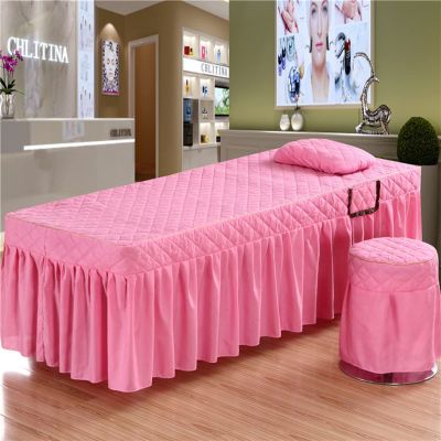 MIPOPS Massage Table Sheet Set 3-Piece 100% Orgnic Cotton, SPA Bedspread Full Cover with Pillowcase, Stool Cover(H,180x70cm(71x28inch))