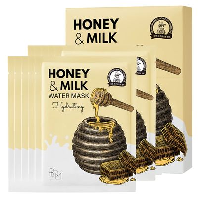 BOM COSMETICS Honey & Milk Water Mask 10ea 0.8fl.oz Deep Hydration Mask for Pore Tightening & Firming, Collagen for Elasticity, Korean Skincare