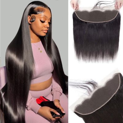 13x4 HD Lace Frontal Closure 10 Inch Straight Lace Frontal Human Hair 100% Unprocessed Brazilian Virgin Hair Ear to Ear Swiss HD Transparent Lace Closure Only Pre Plucked 1B Black