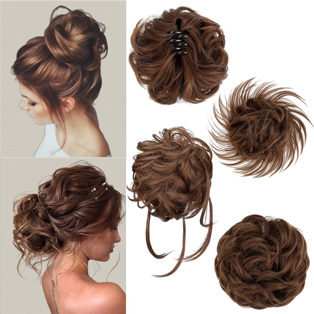 4 Pcs Messy Hair Bun Hairpiece Fake Hair Bun Messy Bun Scrunchie Hair Pieces for Updos Bun Wig Hair Extensions Pieces for Women