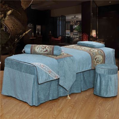 MIPOPS Premium Microfiber 4-Piece Massage Sheet Set, Massage Table Skirt Spa Bed Cover, Super Soft and Breathable Beauty Bedspread, Blanket Cover, Pillowcase, Chair Cover(F,190x80cm(75x31inch))