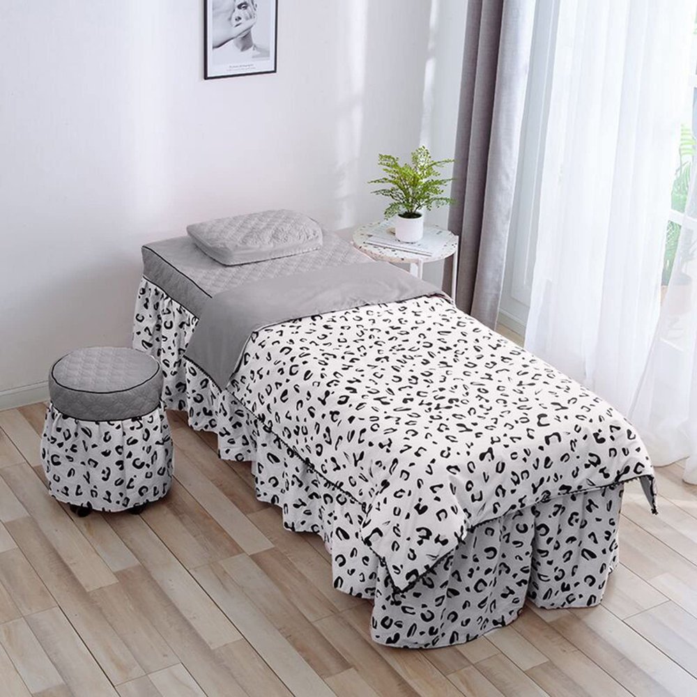 MIPOPS 4-Piece Microfiber Massage Table Sheet Set, Premium Facial Bed Cover, Super Soft and Breathable Beauty Bedspread, Blanket Cover, Pillowcase, Chair Cover(Gray,190x70cm(75x28inch))