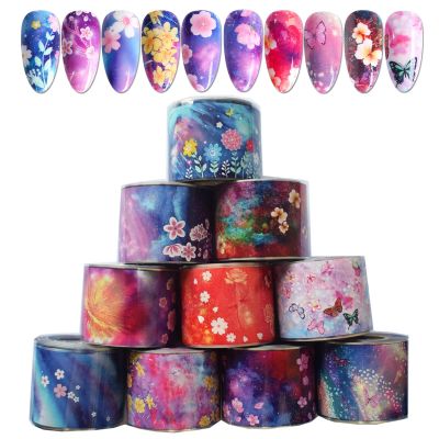 Starry Sky Flowers Nail Foil Sheets Transfer Stickers Decals, Holographic Pink Floral Butterfly Foil For Nail Art Design,Acrylic Nails Art Supplies For Nail Transfer Glue Polish,Women Nail Accessories