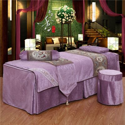 MIPOPS Premium Microfiber 4-Piece Massage Sheet Set, Massage Table Skirt Spa Bed Cover, Super Soft and Breathable Beauty Bedspread, Blanket Cover, Pillowcase, Chair Cover(D,185x70cm(73x28inch))