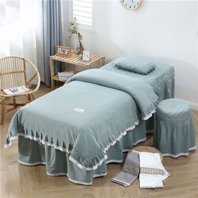 MIPOPS 4-Piece Microfiber Massage Table Sheet Set, Massage Bed Sheet Soft Massage Table Sheet, All-Round Wrap Salon Couch Sheet, Massage Fitted Sheet(H,185x70cm(73x28inch))