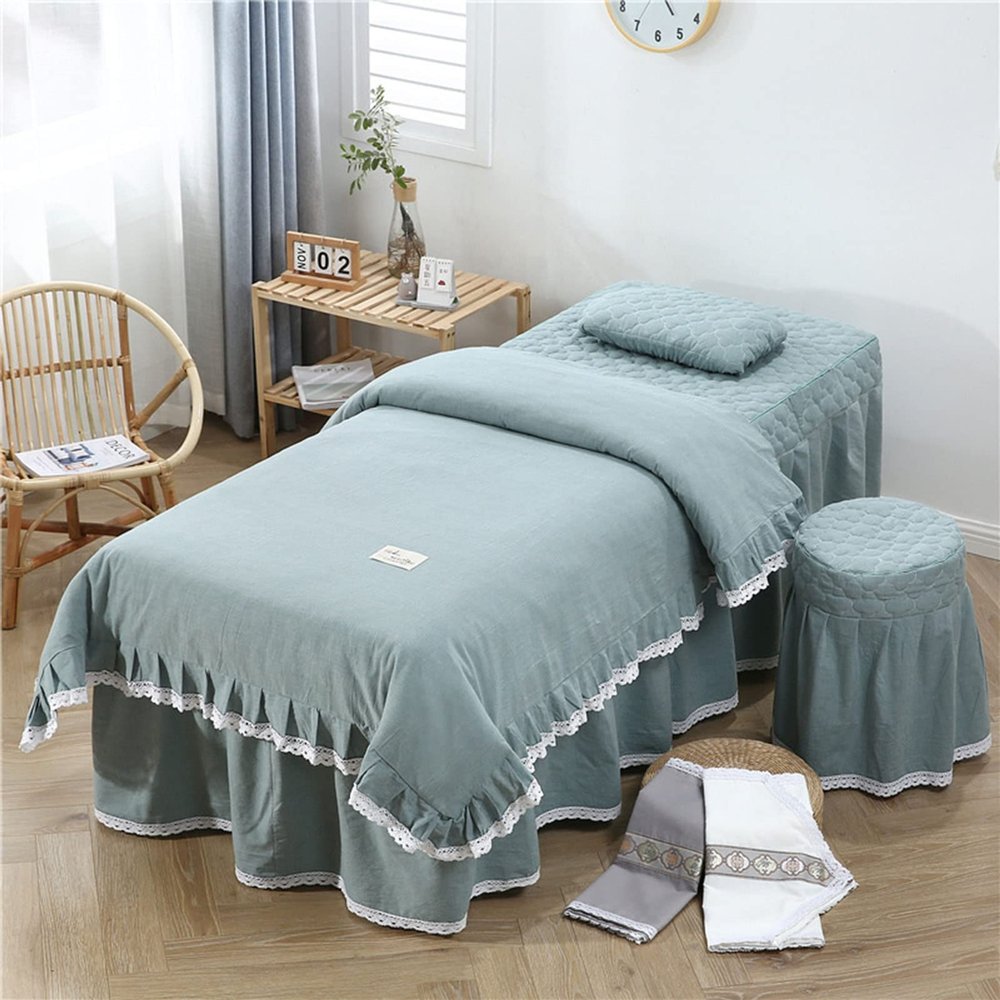 MIPOPS 4-Piece Microfiber Massage Table Sheet Set, Massage Bed Sheet Soft Massage Table Sheet, All-Round Wrap Salon Couch Sheet, Massage Fitted Sheet(H,185x70cm(73x28inch))