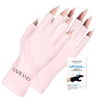 SAVILAND U V Gloves for Nails: UPF80+ Professional U V Gloves for Manicures, Anti UVA & UVB 999+ U V Glove for Gel Nail Lamp Skin Care Fingerless Glove Prevent Hands from U V Harm (Light Pink)
