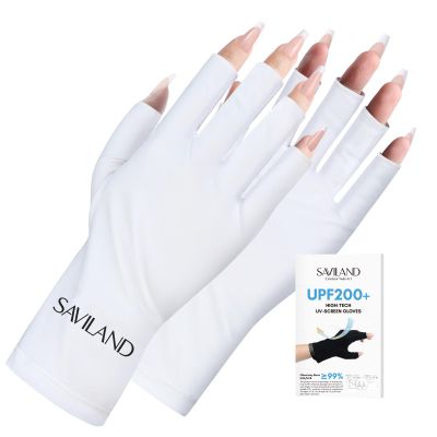 SAVILAND U V Gloves for Nails: UPF200+ High-tech Professional U V Gloves for Manicures, Anti UVA & UVB 999+ U V Glove for Gel Nail Lamp Fingerless Glove Prevent Hands from U V Harm (White)