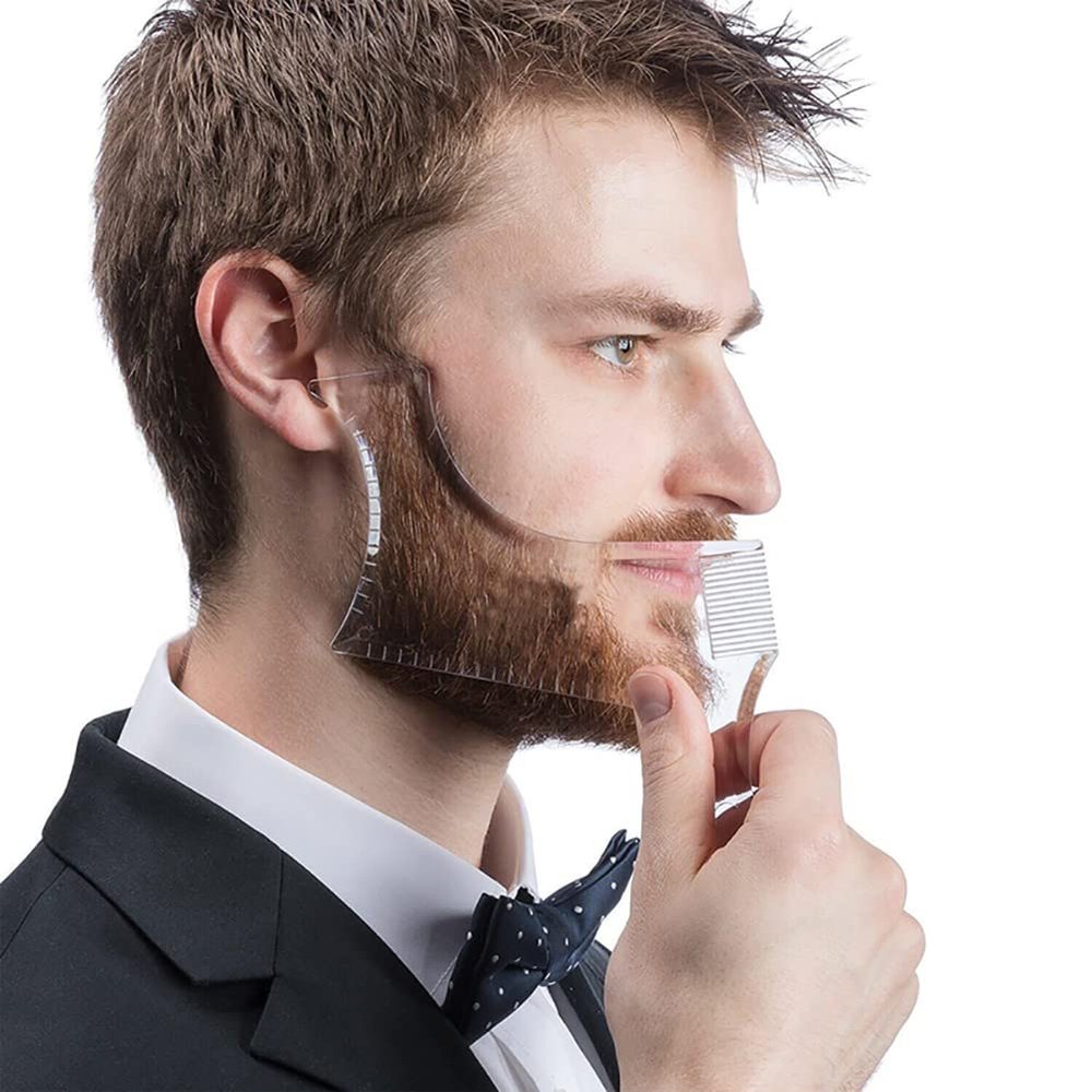 Beard Shaper & Shaping Tool for Men: Clear Curve & Step Cut Edge Guide for Trimming Mustache, Goatee, Neckline - Create Your Perfect Beard and Hairstyle