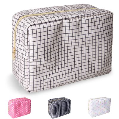 Nylon Large Checkered Makeup Bag Travel Pouch for Women, Big Preppy Makeup Bag Cute Cosmetic Zipper Pouch Purse,Waterproof Toiletry Bag Clutch Makeup Brush Organizer Pouch for Ladies Girls(Checkered)
