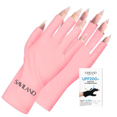 SAVILAND U V Gloves for Nails: UPF200+ High-tech Professional U V Gloves for Manicures, Anti UVA & UVB 999+ U V Gloves for Gel Nail Lamp Skin Care Fingerless Gloves Prevent Hands from U V Harm (Pink)